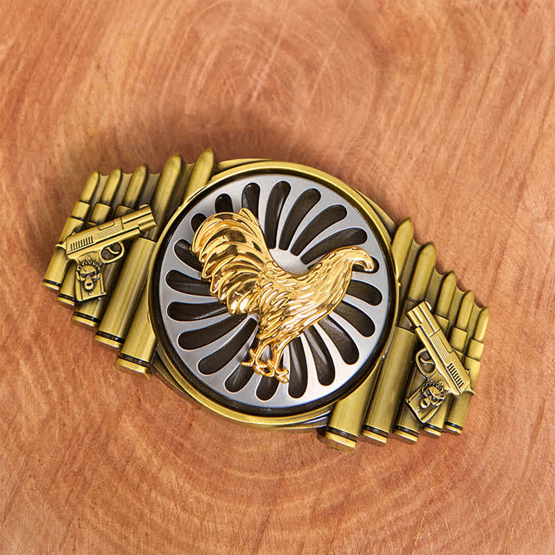 Ceinture en cuir à boucle rotative avec motif pistolet et balle en bronze - image 2