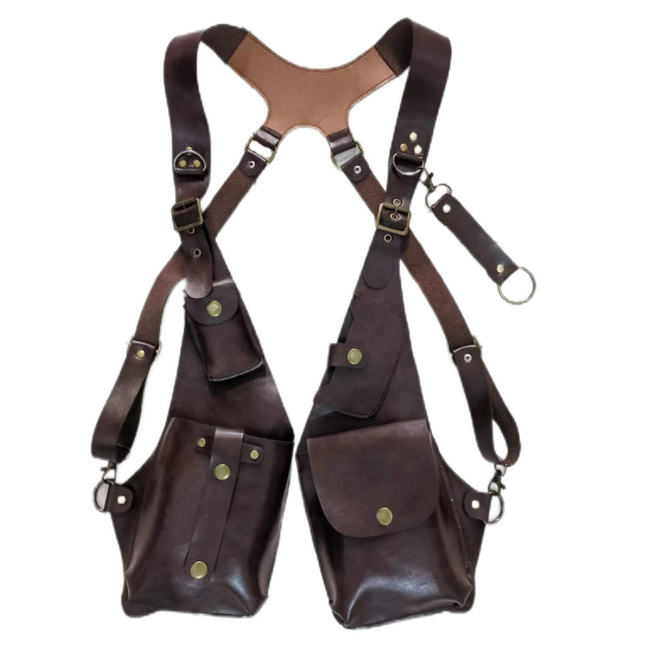 Sac à bandoulière rétro en cuir pour homme avec sangle pour téléphone et bouton sous le bras - Brun - image 3