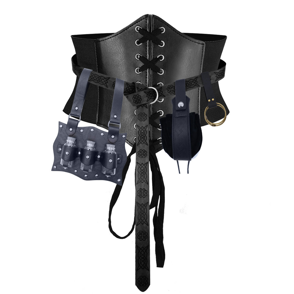 Ceinture de style médiéval pour femme, accessoire de cosplay pour Halloween - 5 pièces - Noir - XL (32,7 pouces / 83 cm) - image 2