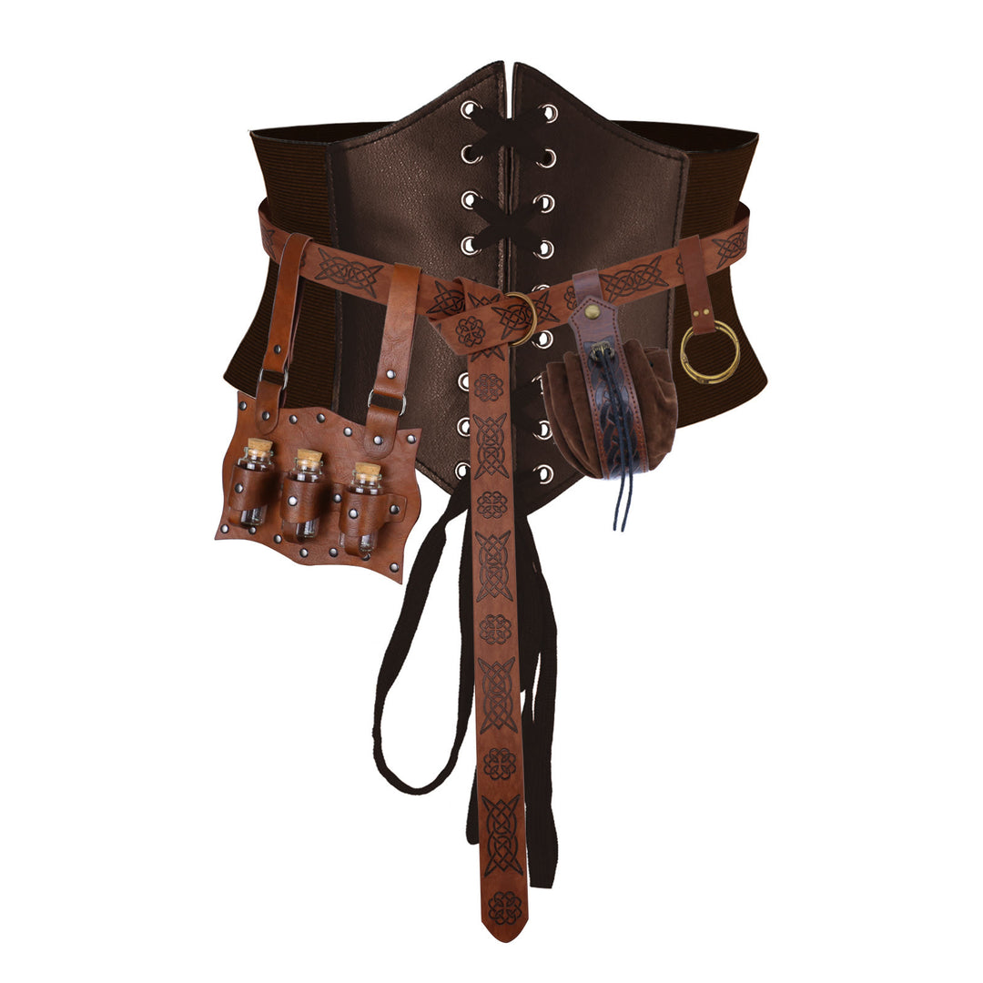Ceinture de style médiéval pour femme, accessoire de cosplay pour Halloween - 5 pièces - Brun - XL (32,7 pouces / 83 cm) - image 1