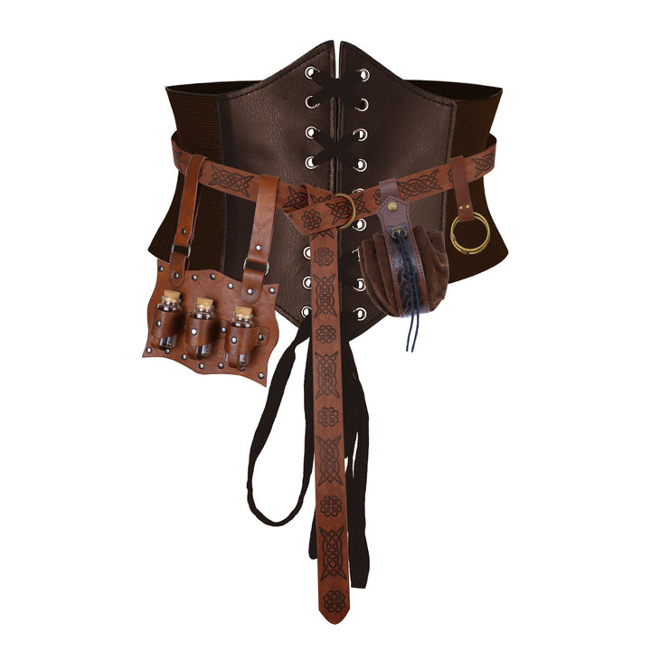 Ceinture de style médiéval pour femme, accessoire de cosplay pour Halloween - 5 pièces - Brun - XL (32,7 pouces / 83 cm) - image 1