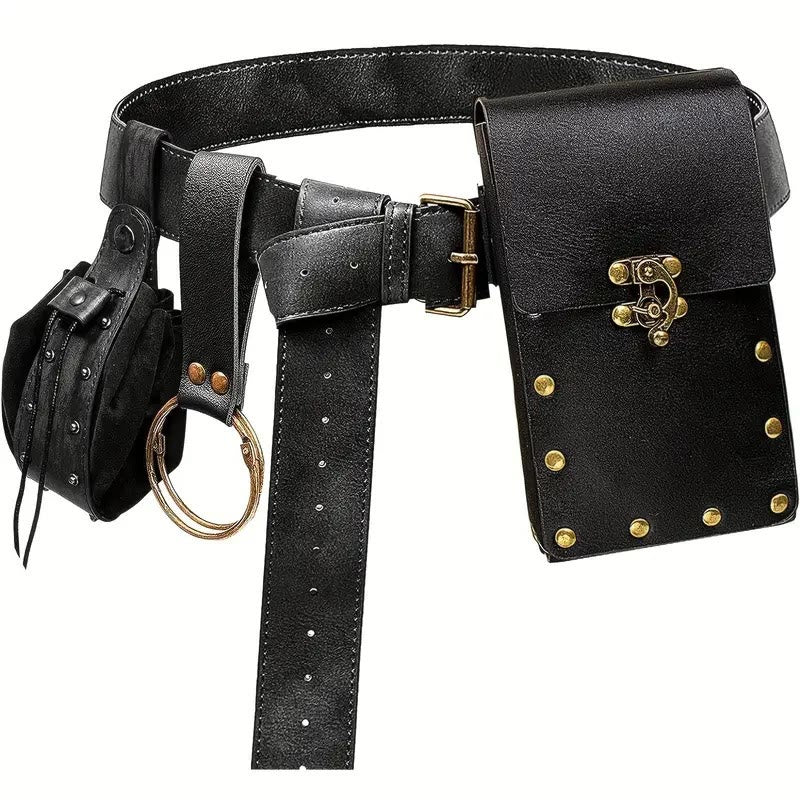 Accessoires de costume de cosplay d'Halloween, ceinture rétro avec sac banane - 3Pcs - Noir - image 3