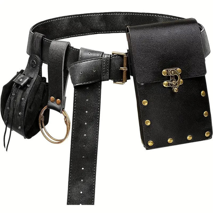 Accessoires de costume de cosplay d'Halloween, ceinture rétro avec sac banane - 3Pcs - Noir - image 3