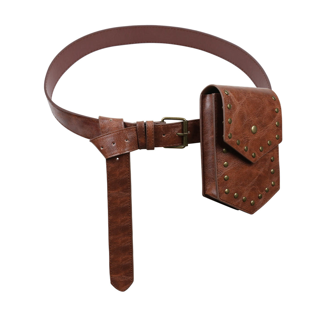 Ceinture de cosplay d'Halloween de style médiéval avec sac ceinture à rivets - Sac ceinture + rivet - Brun - image 1