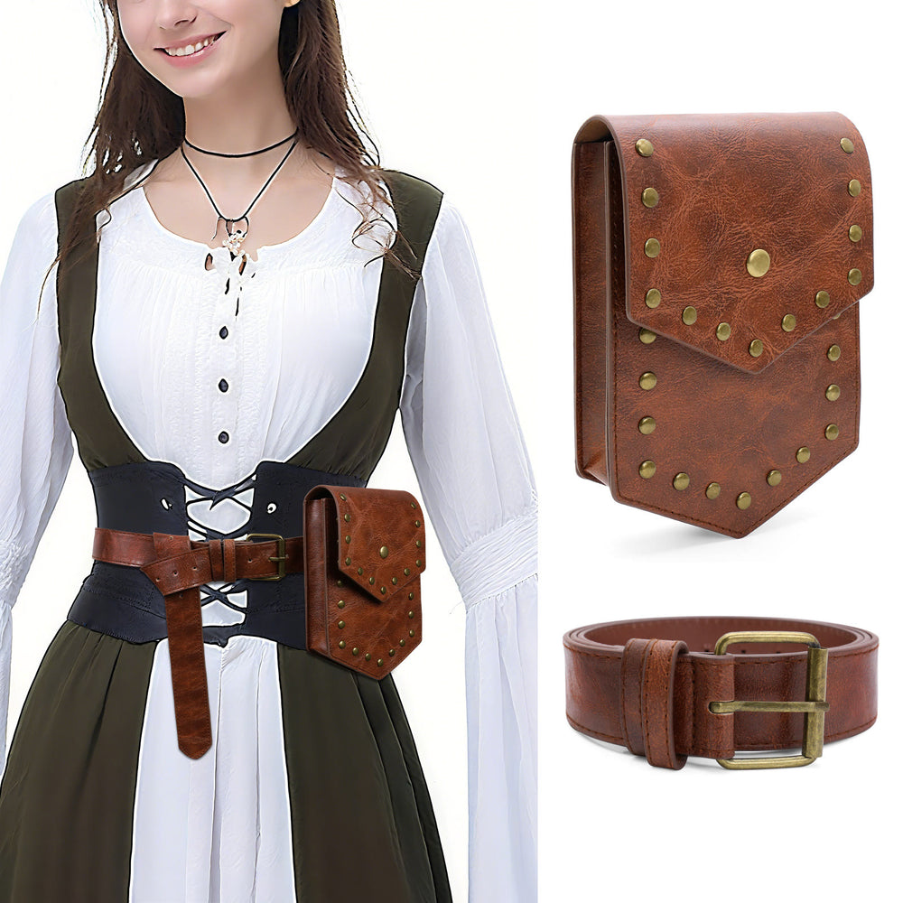 Ceinture de cosplay d'Halloween de style médiéval avec sac ceinture à rivets - image 2