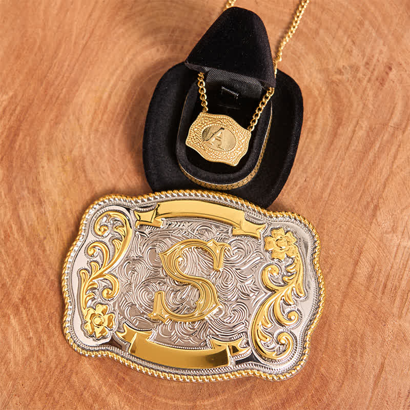 Ensemble de collier doré avec boucle de ceinture et initiale gravée - Paquet - Sans ceinture - Ceinture non incluse - image 2