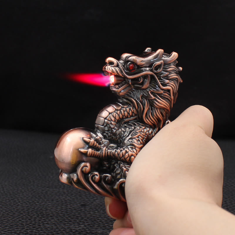 Briquet butane coupe-vent en forme de dragon en relief jouant avec des perles - image 1