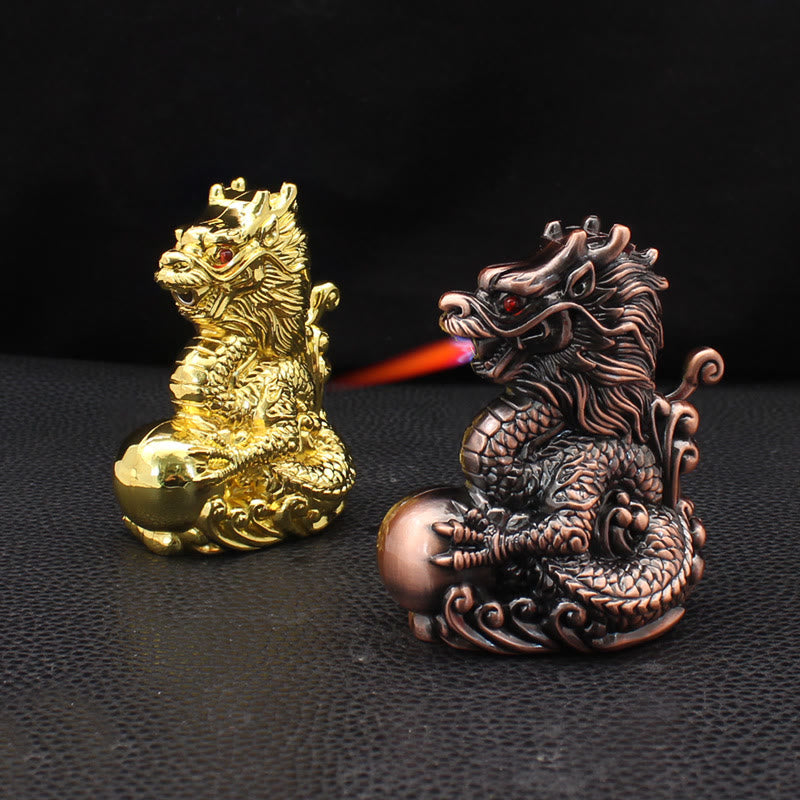 Briquet butane coupe-vent en forme de dragon en relief jouant avec des perles - image 2
