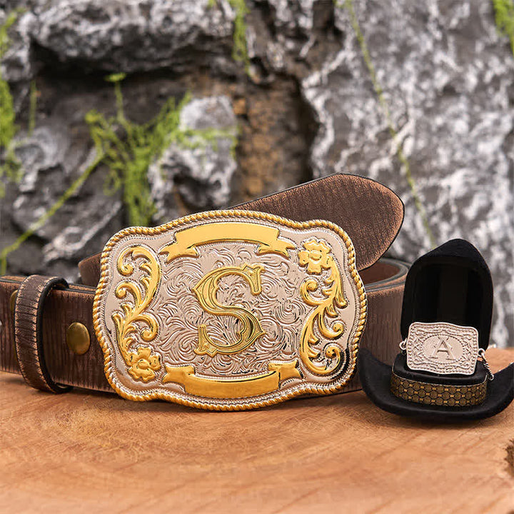 Ensemble de colliers en argent avec boucle de ceinture western DIY et lettre initiale - Paquet - Ceinture marron vieillie - 42 - image 6