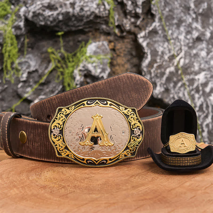 Ensemble de colliers et boucles de ceinture en or avec initiales noires et dorées - Paquet - Ceinture marron vieillie - 42 - image 6