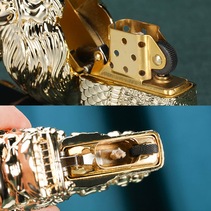 Briquet à kérosène coupe-vent exquis en forme de dragon empereur doré - image 5