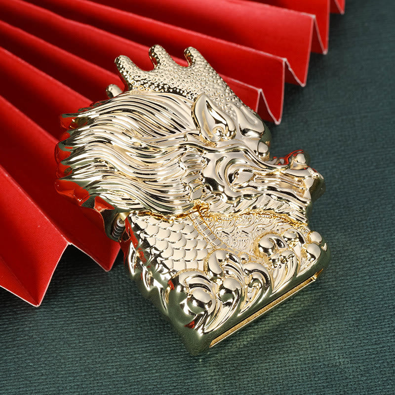 Briquet à kérosène coupe-vent exquis en forme de dragon empereur doré - Doré - image 2