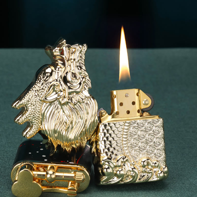 Briquet à kérosène coupe-vent exquis en forme de dragon empereur doré - image 1