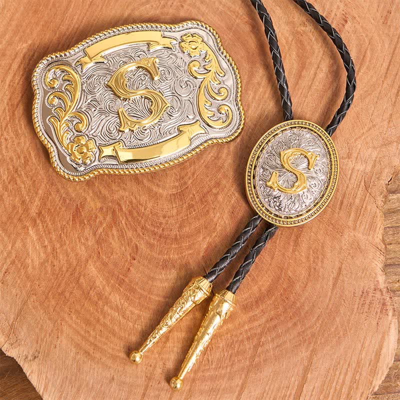 Ensemble de boucles de ceinture et cravate bolo dorées à faire soi-même avec une grande lettre initiale - Paquet - Sans ceinture - Ceinture non incluse - image 2