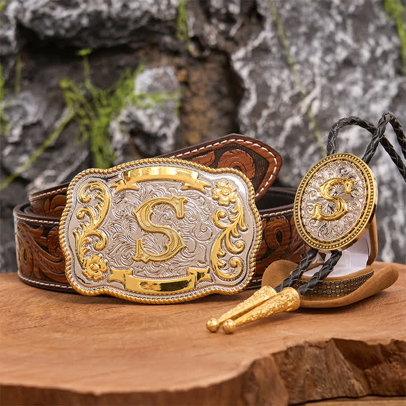 Ensemble de boucles de ceinture et cravate bolo dorées à faire soi-même avec une grande lettre initiale - Paquet - Ceinture à plumes marron - 40 - image 8