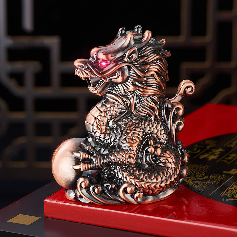 Briquet butane coupe-vent en forme de dragon en relief jouant avec des perles - Bronze rouge - image 3
