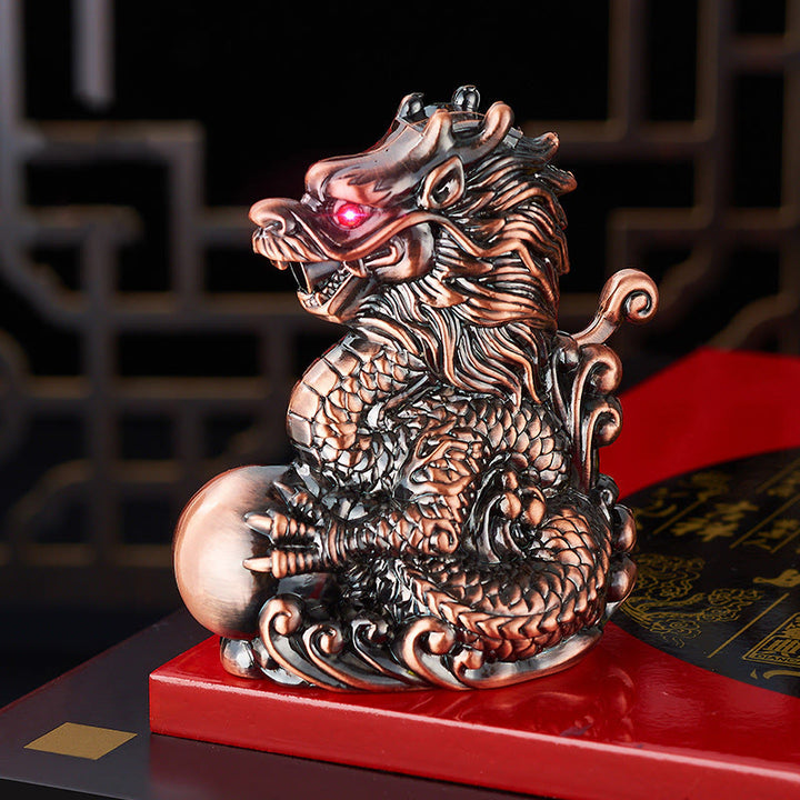 Briquet butane coupe-vent en forme de dragon en relief jouant avec des perles - Bronze rouge - image 3