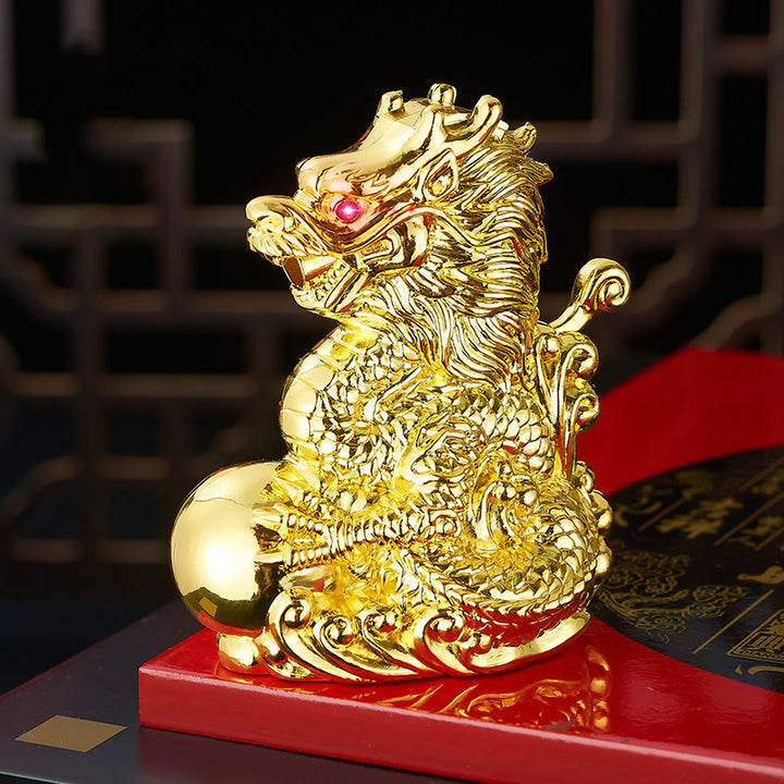 Briquet butane coupe-vent en forme de dragon en relief jouant avec des perles - Doré - image 4