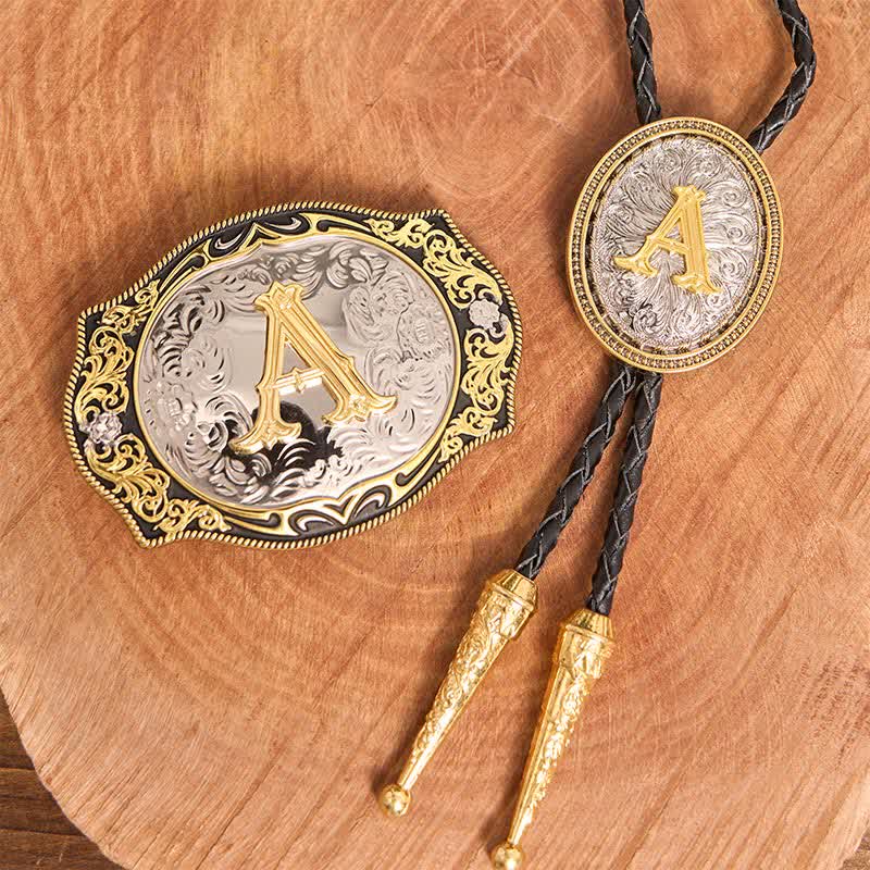 Ensemble de boucles de ceinture et cravate bolo dorées et noires à faire soi-même - Paquet - Sans ceinture - Ceinture non incluse - image 2