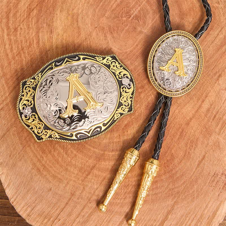 Ensemble de boucles de ceinture et cravate bolo dorées et noires à faire soi-même - Paquet - Sans ceinture - Ceinture non incluse - image 2