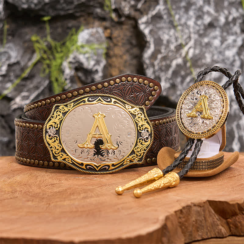 Ensemble de boucles de ceinture et cravate bolo dorées et noires à faire soi-même - Paquet - Ceinture à rivets marron - 42 - image 5