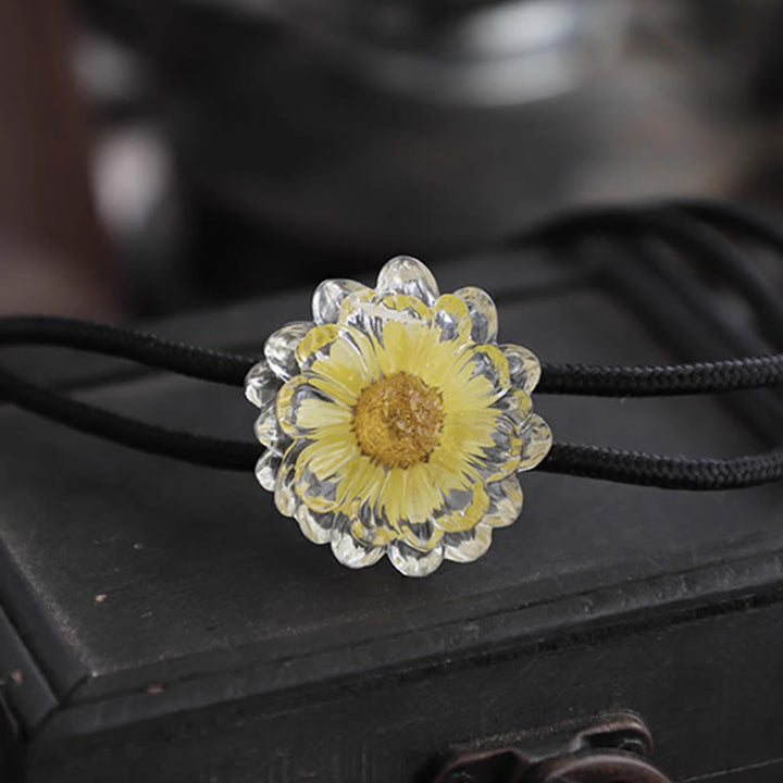 Cravate bolo pour femme en marguerite séchée faite à la main - Jaune clair - Corde souple - image 4