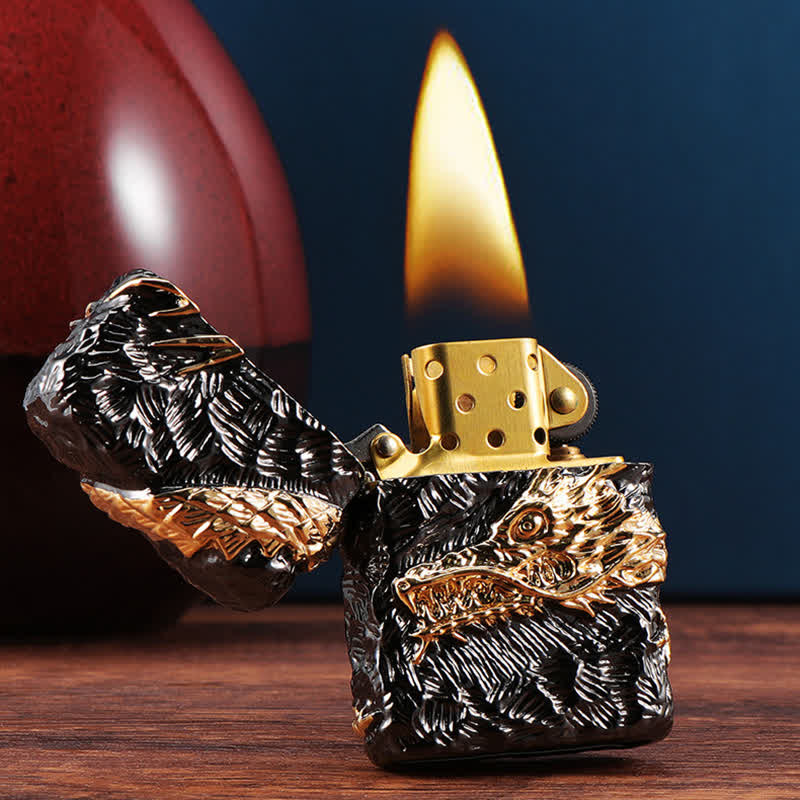Briquet à pétrole rechargeable Tonardo Dragon doré et noir - Or et noir - image 1