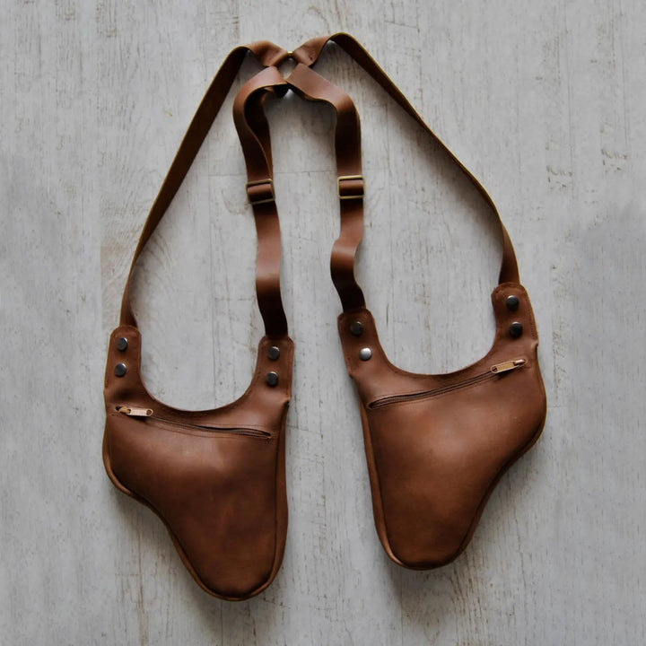 Sac à bandoulière rétro pour homme avec bandoulière réglable et fermeture éclair sous les bras - Brun foncé - image 3