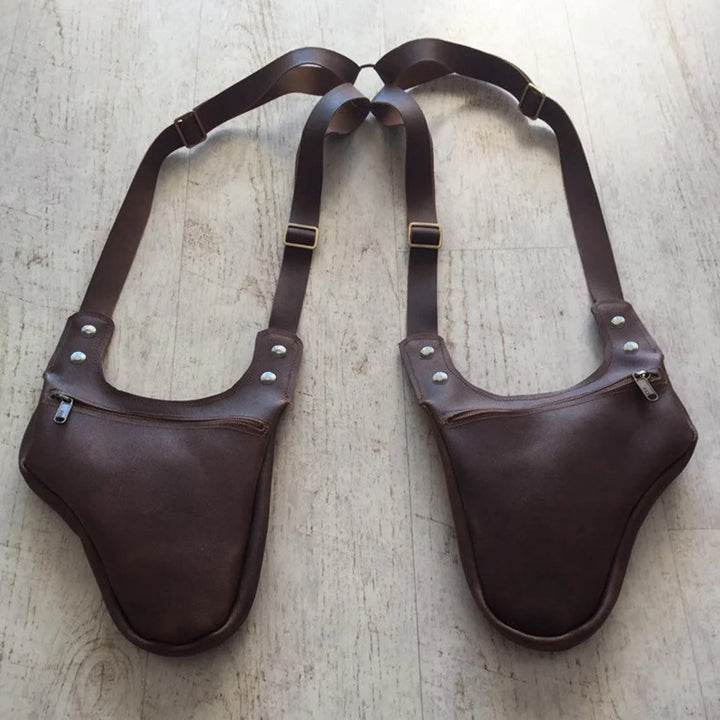 Sac à bandoulière rétro pour homme avec bandoulière réglable et fermeture éclair sous les bras - Café - image 4
