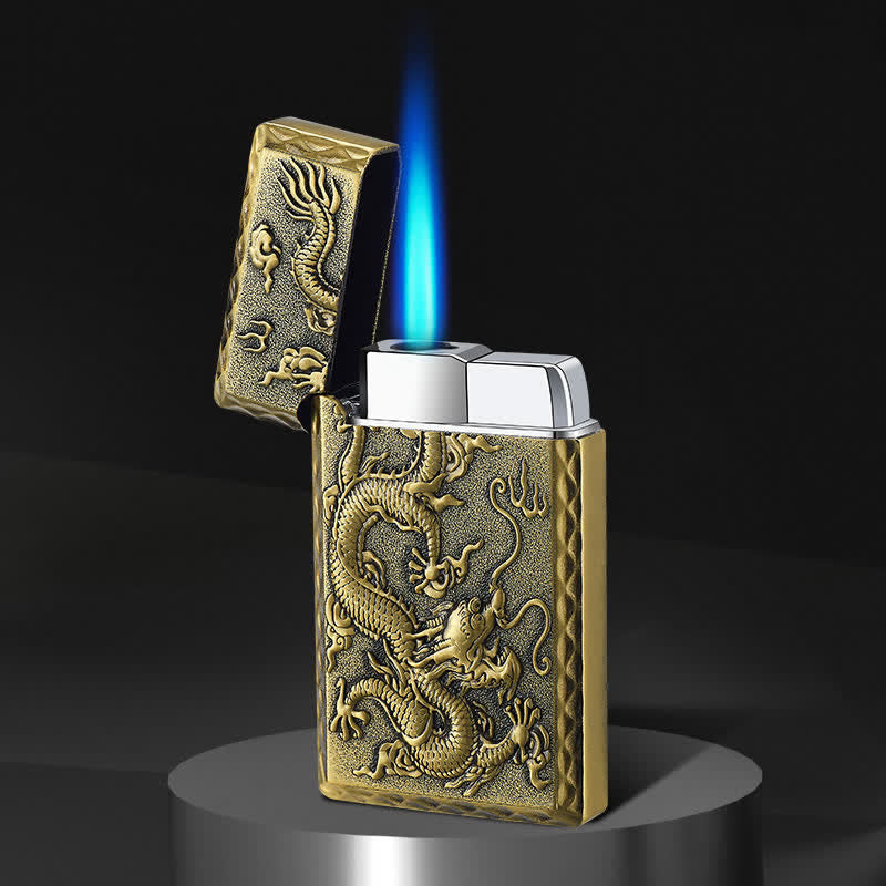 Briquet au butane rechargeable à jet unique et motif dragon en relief - Bronze - image 1