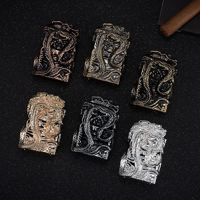 Briquet à pétrole rechargeable Dragon en relief de la collection rétro - image 2