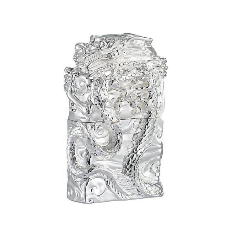 Briquet à pétrole rechargeable Dragon en relief de la collection rétro - Argent - image 10
