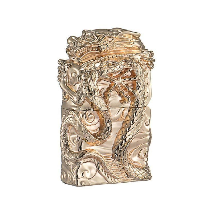 Briquet à pétrole rechargeable Dragon en relief de la collection rétro - Or - image 7