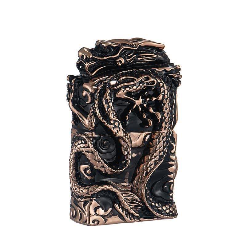 Briquet à pétrole rechargeable Dragon en relief de la collection rétro - Or rose - image 9
