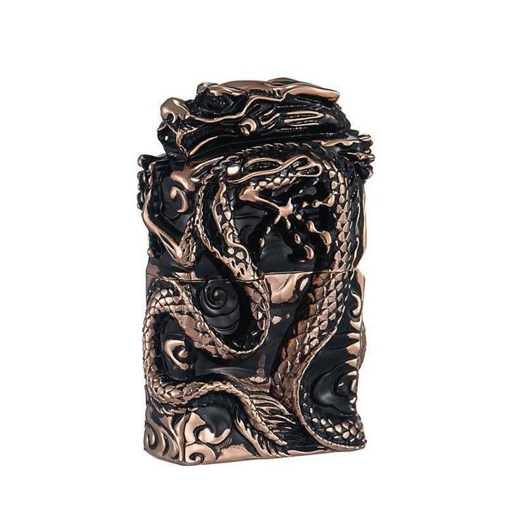 Briquet à pétrole rechargeable Dragon en relief de la collection rétro - Or rose - image 9