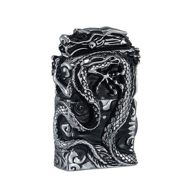 Briquet à pétrole rechargeable Dragon en relief de la collection rétro - Argent et noir - image 8