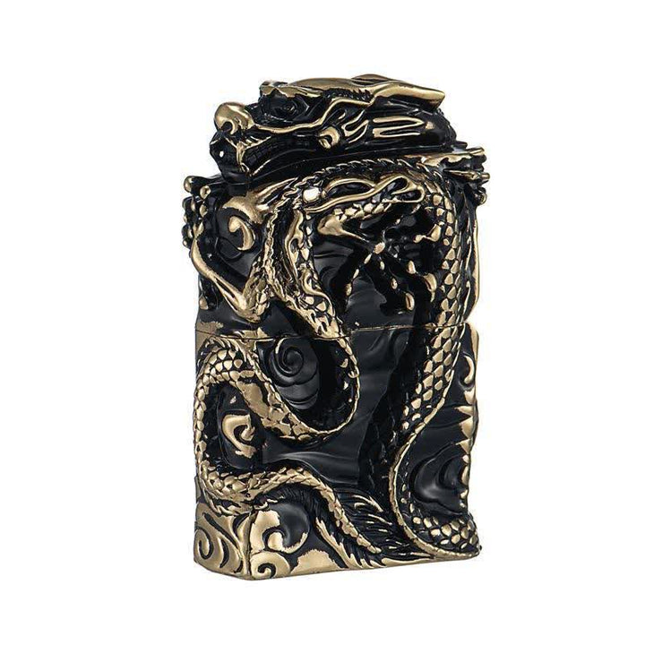 Briquet à pétrole rechargeable Dragon en relief de la collection rétro - Or et noir - image 3