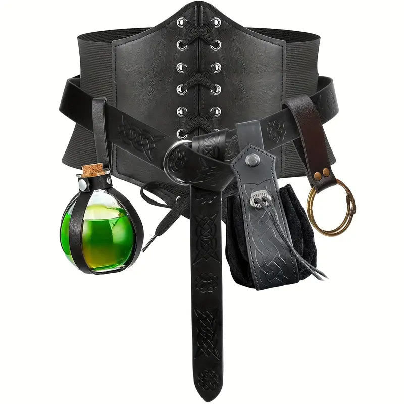 Accessoires de cosplay d'Halloween : ceinture viking bouteille d'alchimie, 5 pièces - 5 pièces - Noir - XL (32,7 pouces / 83 cm) - image 2