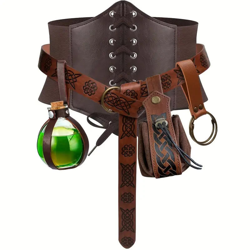 Accessoires de cosplay d'Halloween : ceinture viking bouteille d'alchimie, 5 pièces - 5 pièces - Brun - XL (32,7 pouces / 83 cm) - image 1