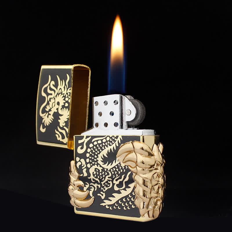 Briquet au butane rechargeable style antique en forme de griffe de dragon - Or - image 1