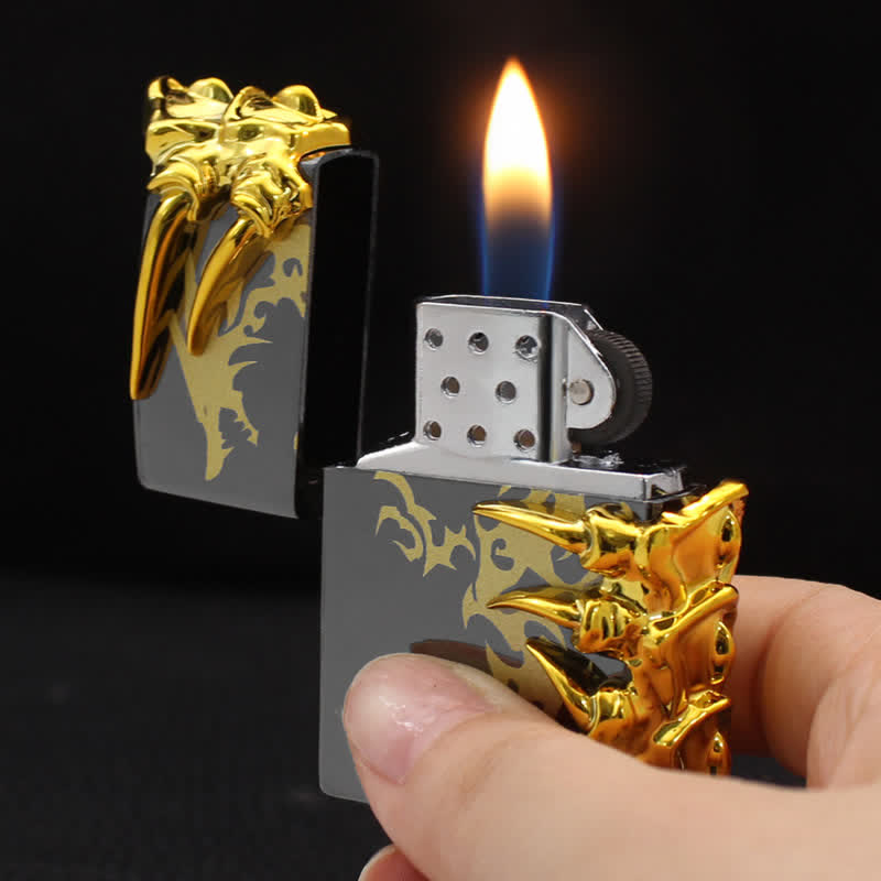 Briquet au butane rechargeable en relief avec motif de dragon stéréoscopique - Noir glacé - image 0