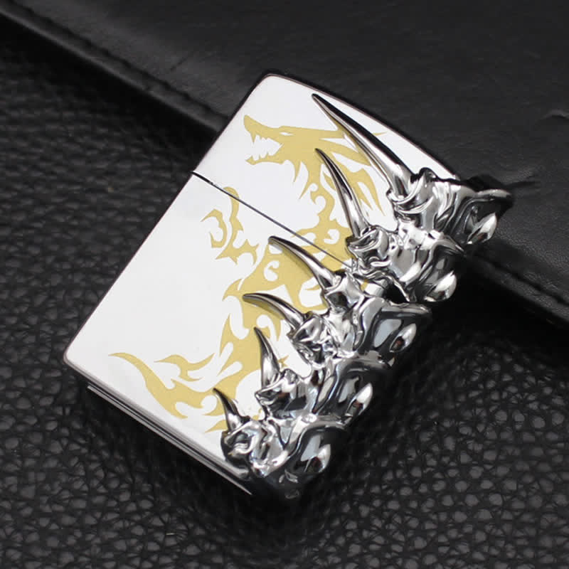 Briquet au butane rechargeable en relief avec motif de dragon stéréoscopique - Argent - image 5