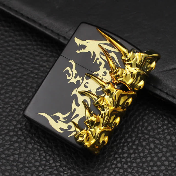 Briquet au butane rechargeable en relief avec motif de dragon stéréoscopique - Noir - image 3