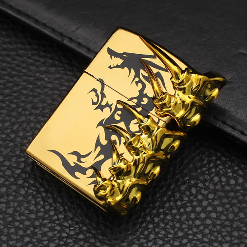 Briquet au butane rechargeable en relief avec motif de dragon stéréoscopique - Or - image 3