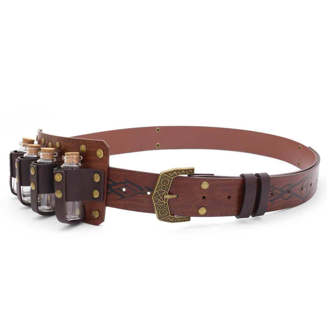 Accessoire de cosplay d'Halloween, ceinture viking avec quatre bouteilles d'alchimie - Brun - image 1