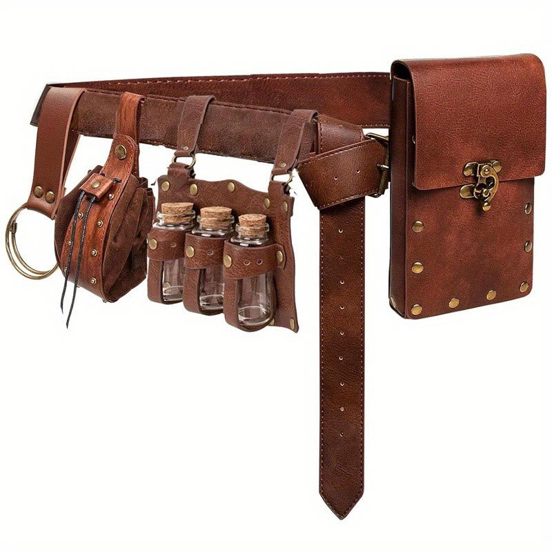 Ensemble de ceinture et portefeuille pour bouteille magique pour Halloween Cosplay - 5 pièces - Brun - image 1