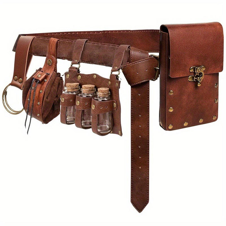 Ensemble de ceinture et portefeuille pour bouteille magique pour Halloween Cosplay - 5 pièces - Brun - image 1