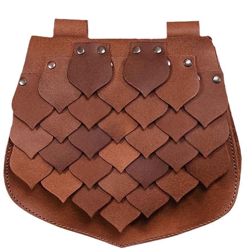 Sac ceinture viking de grande capacité de style médiéval en écailles de poisson - Brun foncé - image 3
