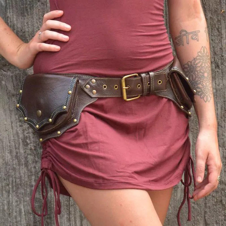 Sac ceinture rétro multi-poches style viking - Brun foncé - image 6