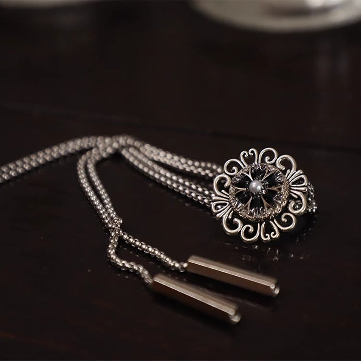 Cravate bolo ronde exquise en dentelle imitation perle avec pendentif - Pendentif en dentelle + chaîne en acier - image 2
